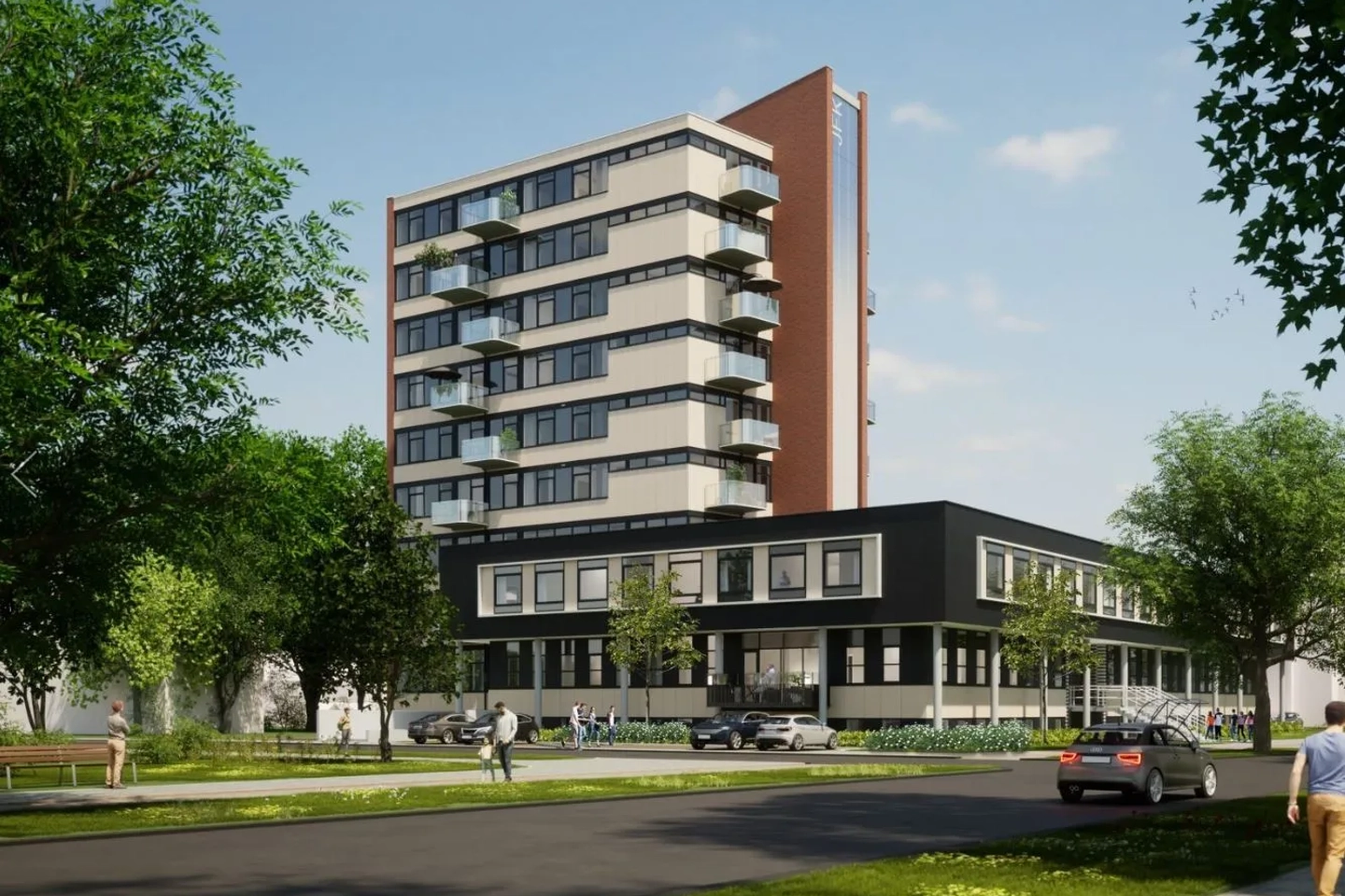 Gebouw in Apeldoorn met PVT-panelen na verduurzaming