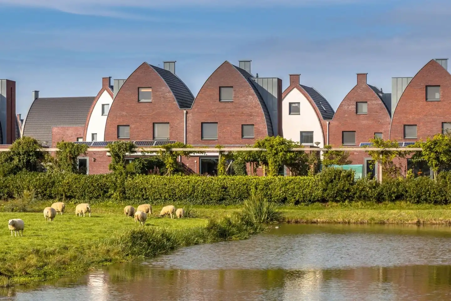 Luchtfoto van Nederlandse woonwijk met rijtjeshuizen