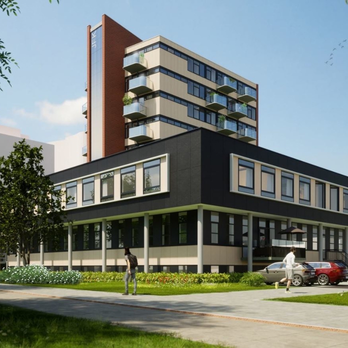 Zijaanzicht van een gebouw na transformatie in Apeldoorn