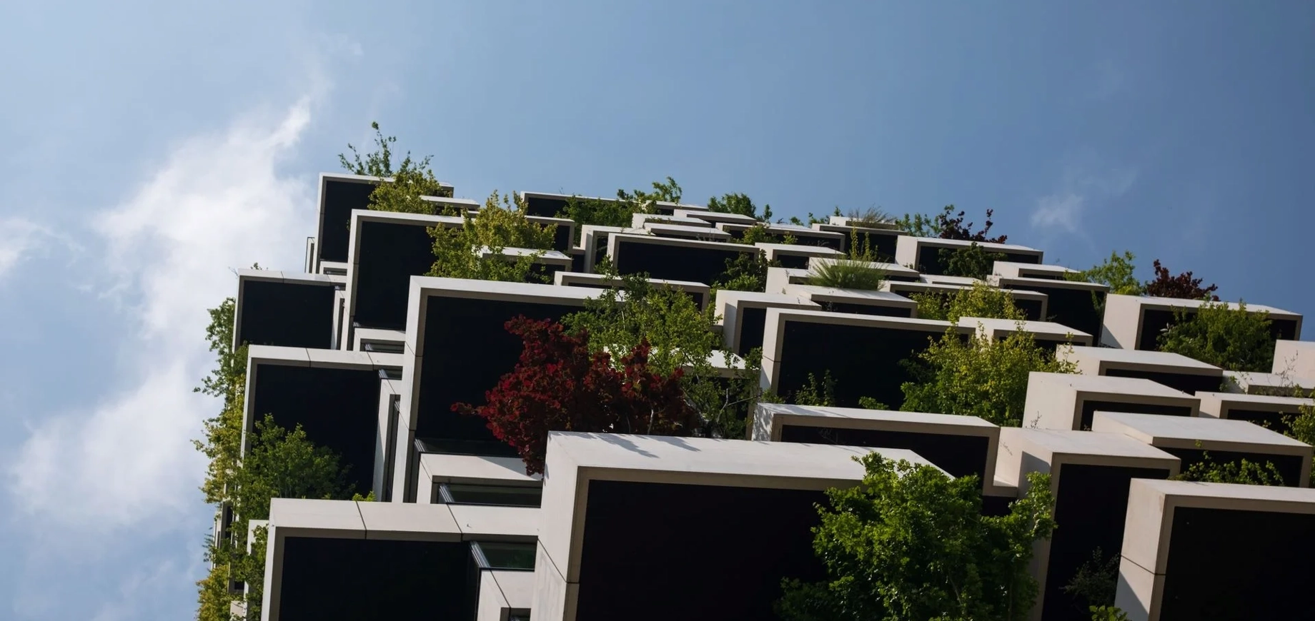 Onderaanzicht van balkons met groene planten