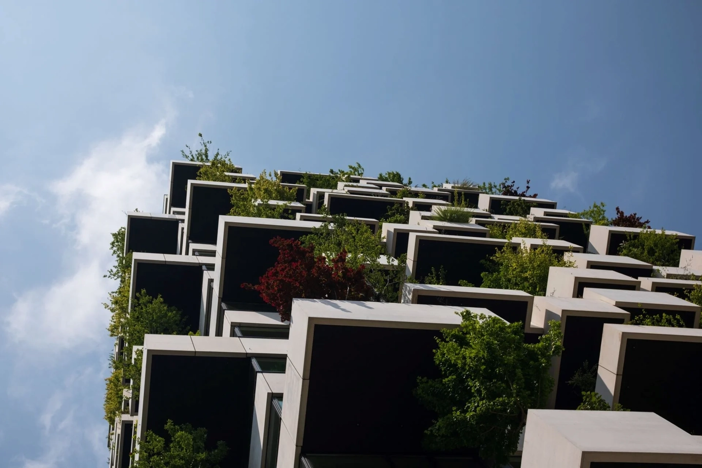 Onderaanzicht van balkons met groene planten